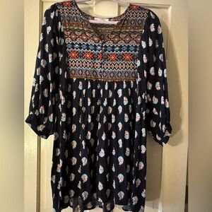 Umgee Blue and Orange Geometric Print Baby doll dress